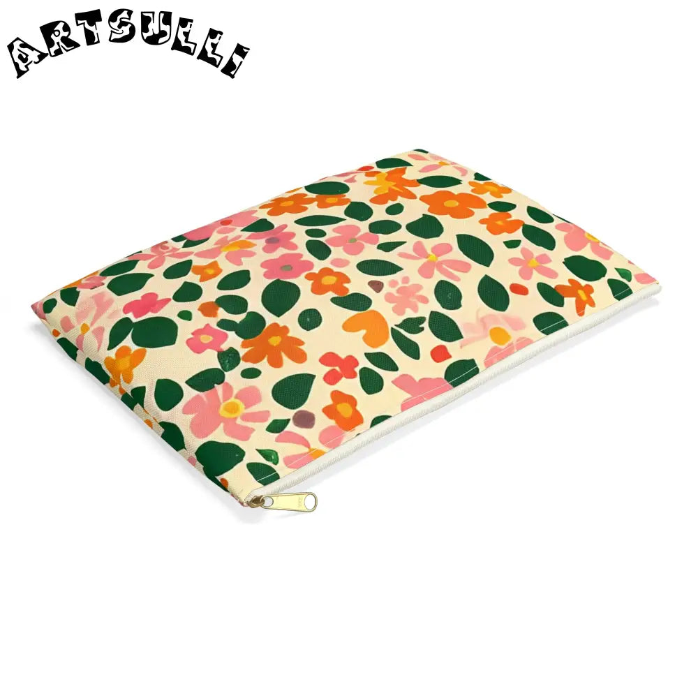 Pink and Orange Floral Flat Pouch, Artsulli - Art is Long, Life is Short, Bags, , , , , , , 