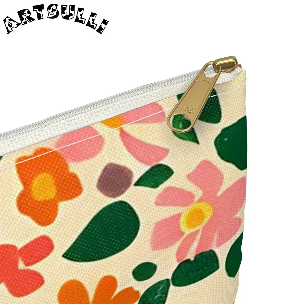 Pink and Orange Floral Flat Pouch, Artsulli - Art is Long, Life is Short, Bags, , , , , , , 