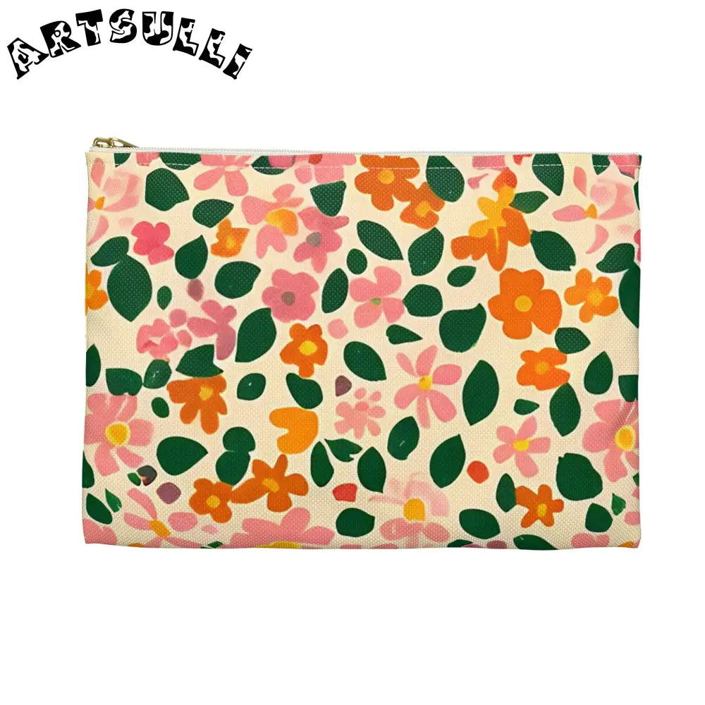Pink and Orange Floral Flat Pouch, Artsulli - Art is Long, Life is Short, Bags, , , , , , , 
