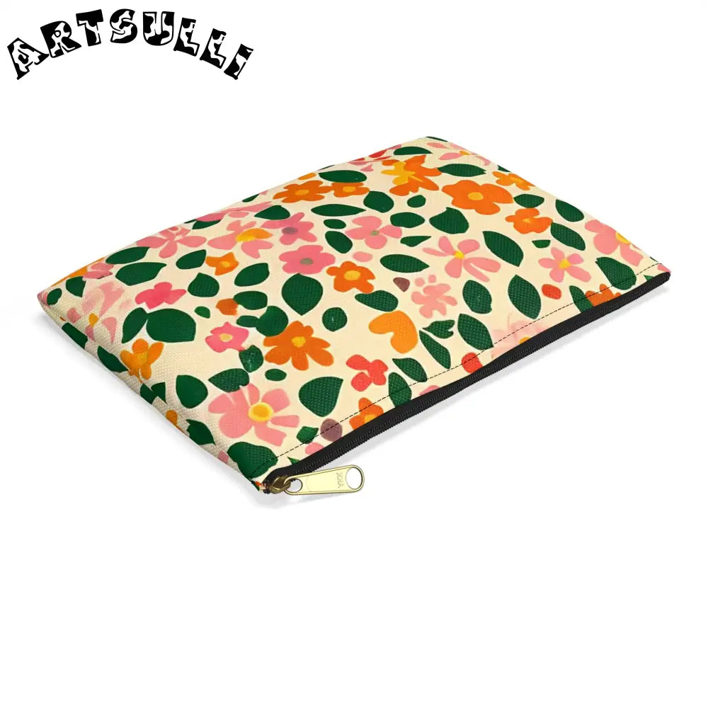 Pink and Orange Floral Flat Pouch, Artsulli - Art is Long, Life is Short, Bags, , , , , , , 