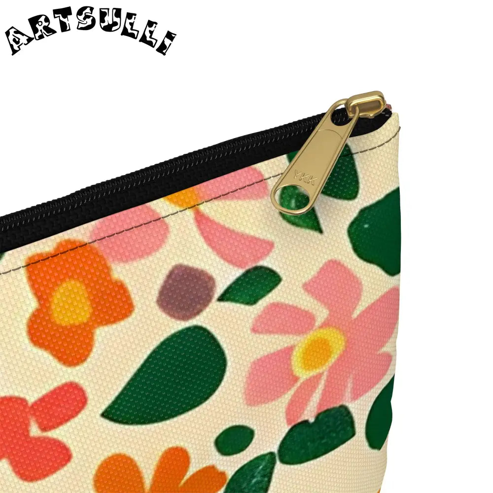 Pink and Orange Floral Flat Pouch, Artsulli - Art is Long, Life is Short, Bags, , , , , , , 