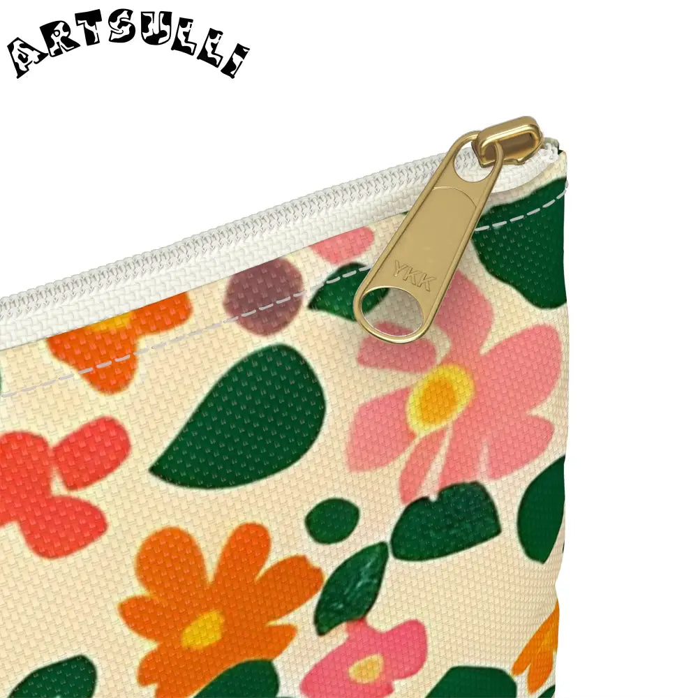 Pink and Orange Floral Flat Pouch, Artsulli - Art is Long, Life is Short, Bags, , , , , , , 
