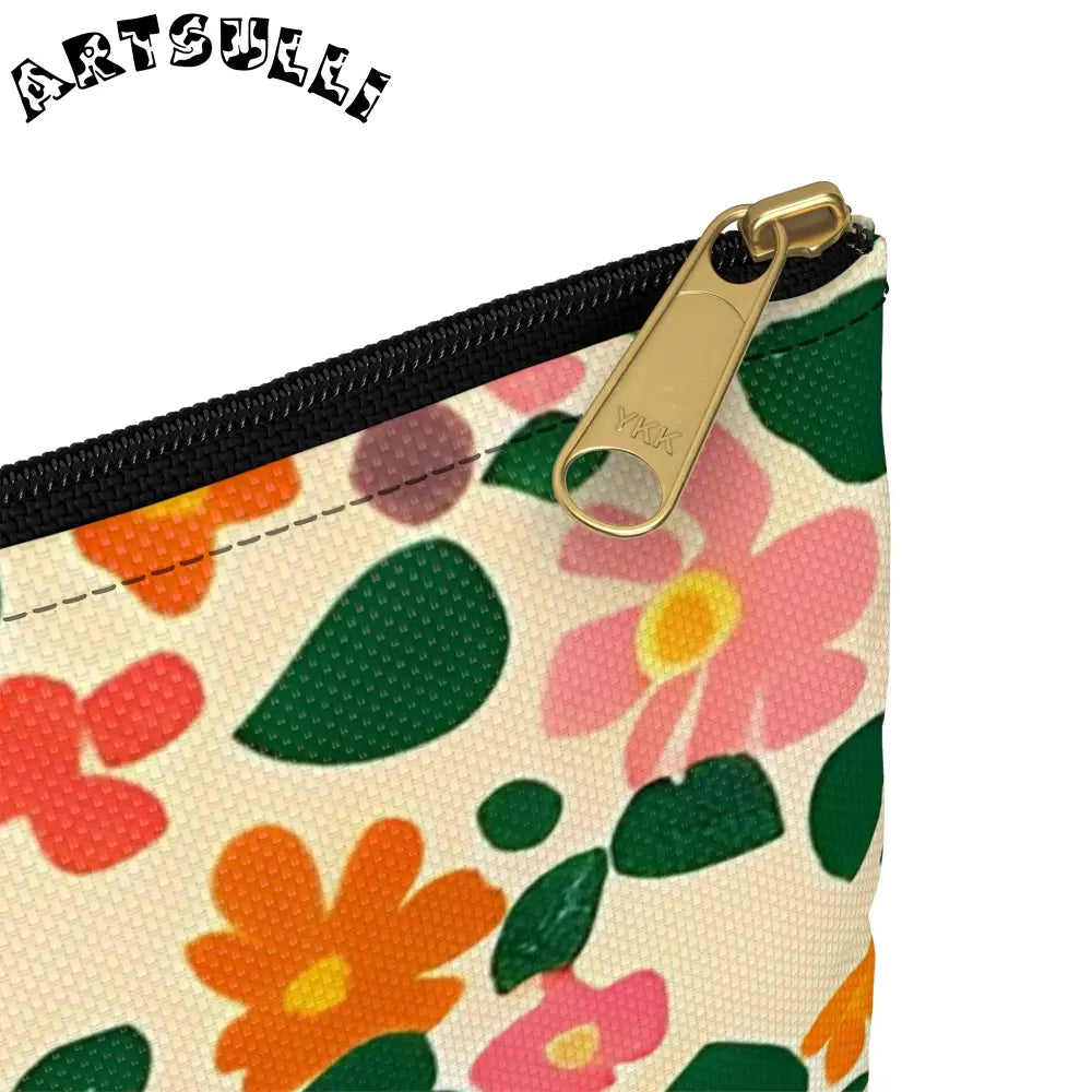 Pink and Orange Floral Flat Pouch, Artsulli - Art is Long, Life is Short, Bags, , , , , , , 