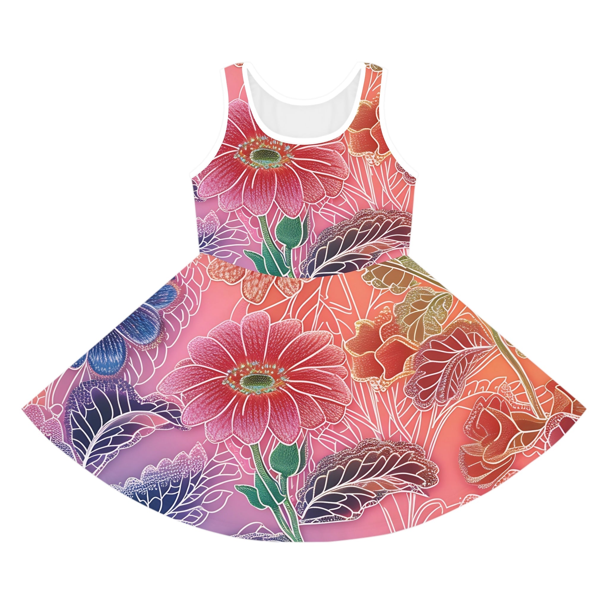 Printify Pink and Orange Floral Skater Dress 2025