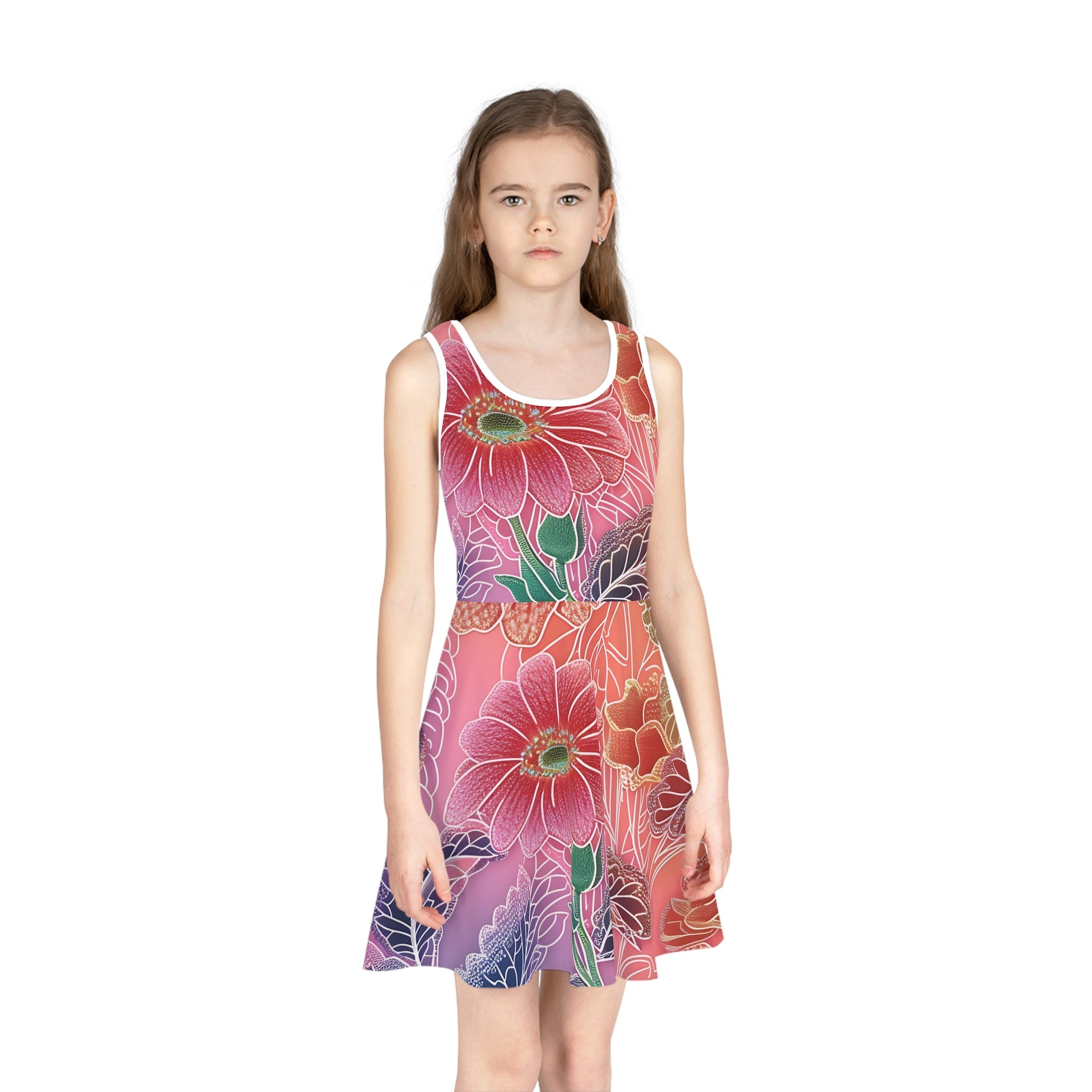 Printify Pink and Orange Floral Skater Dress 2025