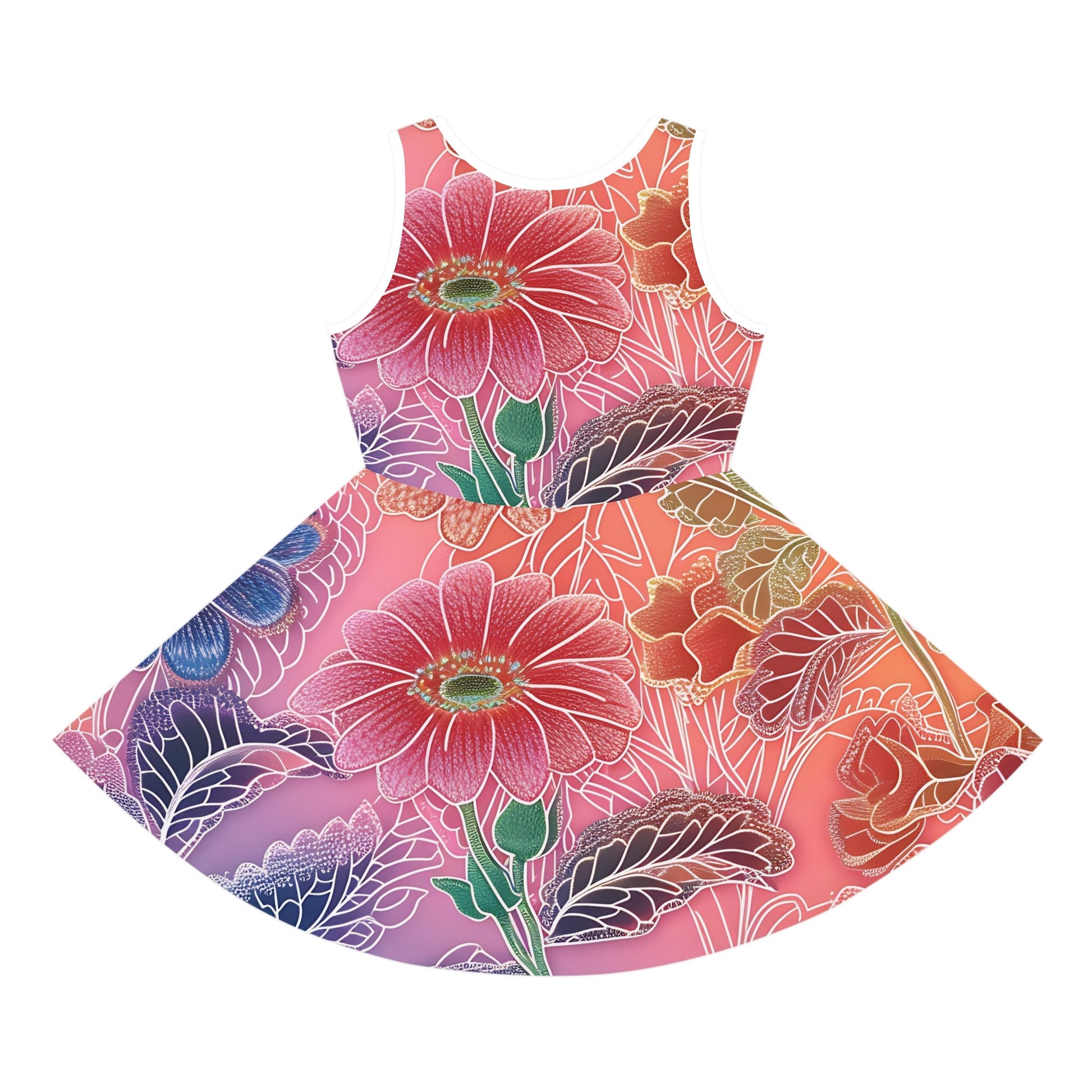Printify Pink and Orange Floral Skater Dress 2025