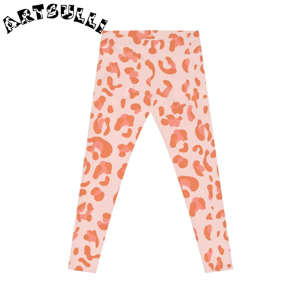 Pink and Orange Leopard Print Casual Leggings, Artsulli - Art is Long, Life is Short, All Over Prints, Size, XS, Color, Seam thread color automatically matched to design, , , 26647957765096496214
