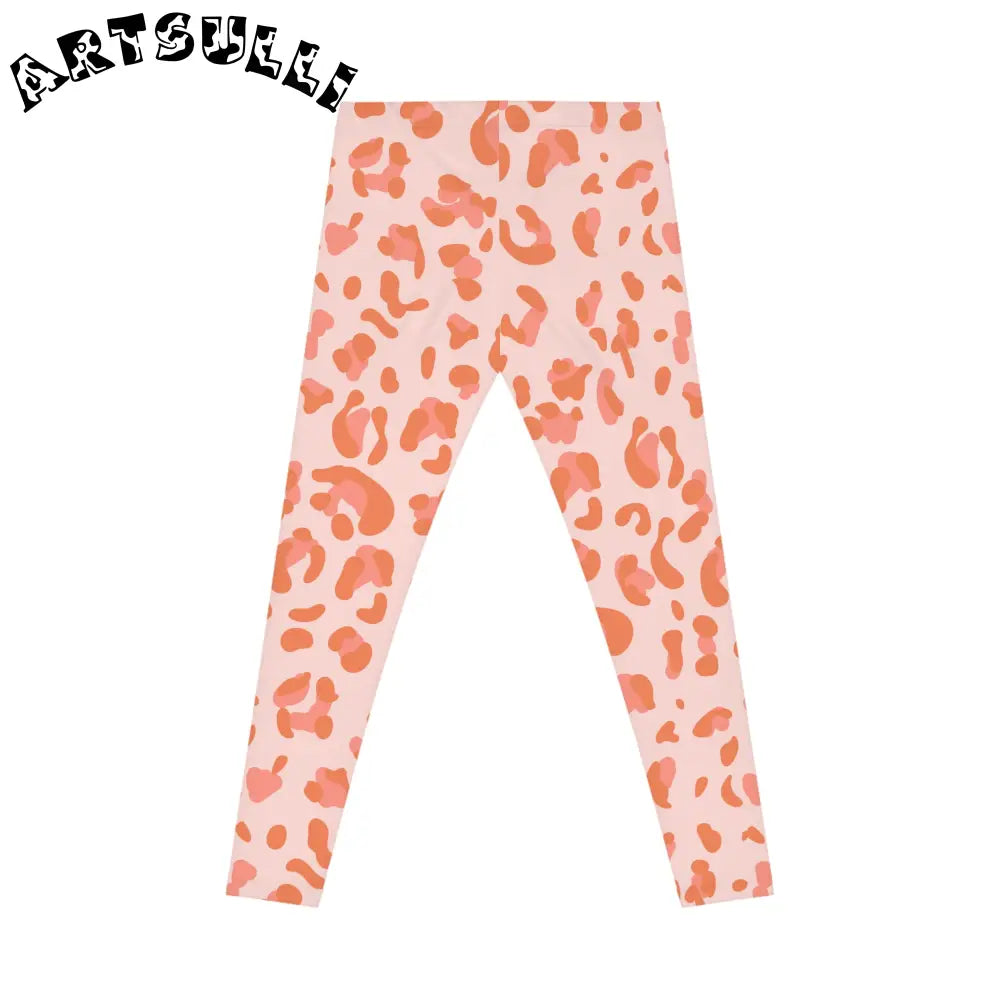 Pink and Orange Leopard Print Casual Leggings, Artsulli - Art is Long, Life is Short, All Over Prints, , , , , , , 