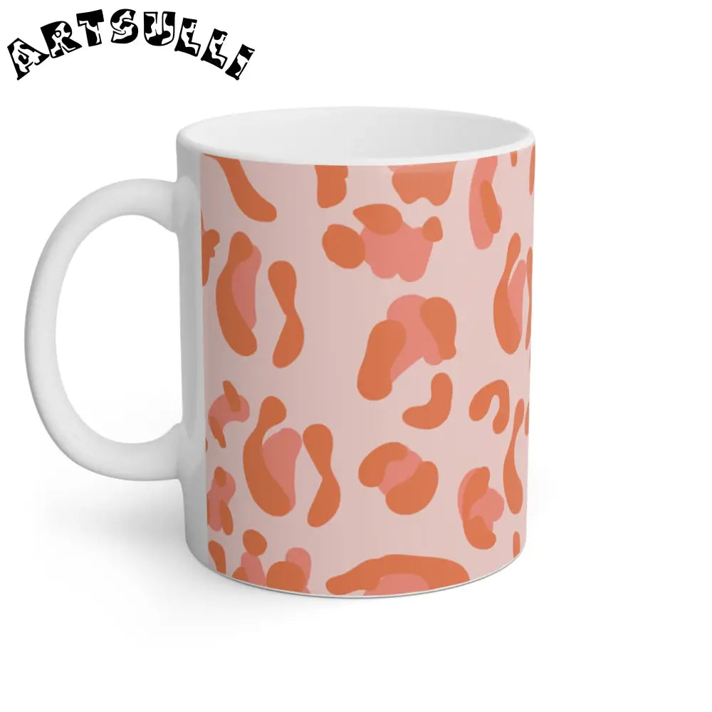 Pink and Orange Leopard Print Mug, Artsulli - Art is Long, Life is Short, Mug, , , , , , , 