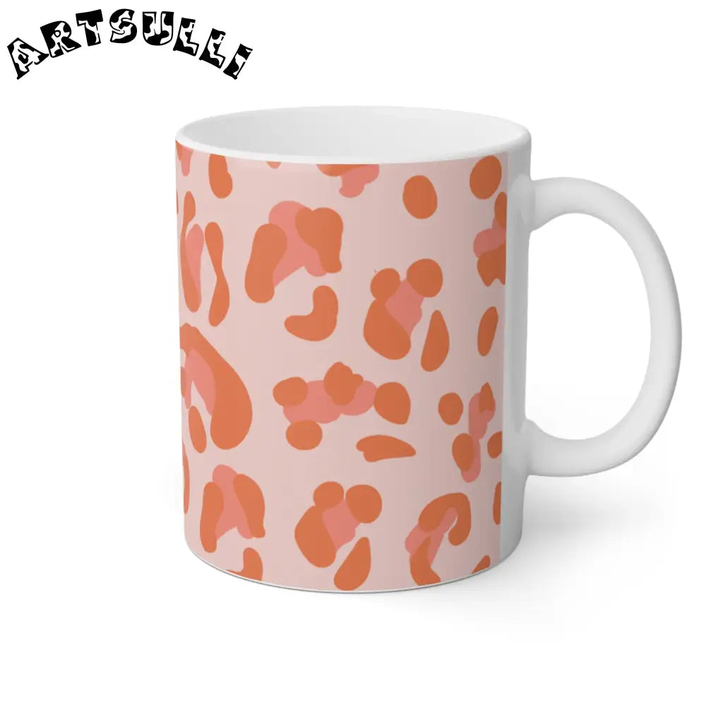 Pink and Orange Leopard Print Mug, Artsulli - Art is Long, Life is Short, Mug, , , , , , , 