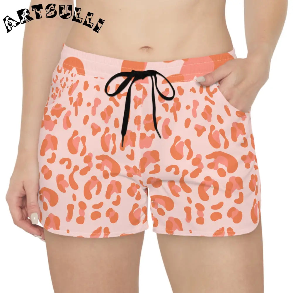 Pink and Orange Leopard Print Shorts, Artsulli - Art is Long, Life is Short, All Over Prints, , , , , , , 
