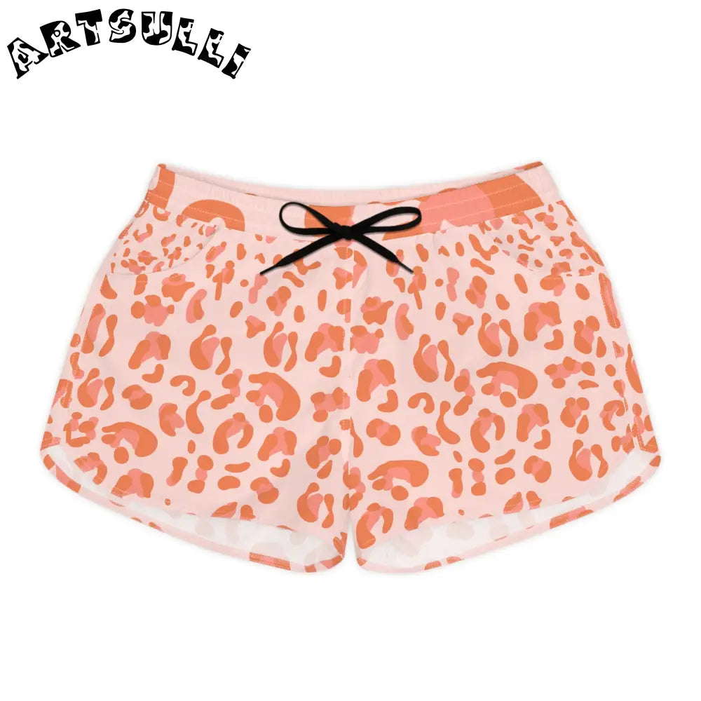 Pink and Orange Leopard Print Shorts, Artsulli - Art is Long, Life is Short, All Over Prints, Size, S, Color, Black drawstring, , , 31636251942203168290
