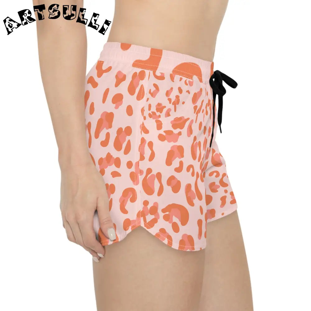 Pink and Orange Leopard Print Shorts, Artsulli - Art is Long, Life is Short, All Over Prints, , , , , , , 