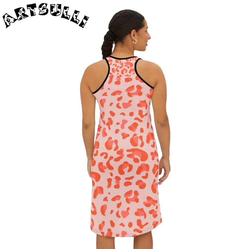 Pink and Orange Leopard Print Tank Dress, Artsulli - Art is Long, Life is Short, Tank Top, , , , , , , 