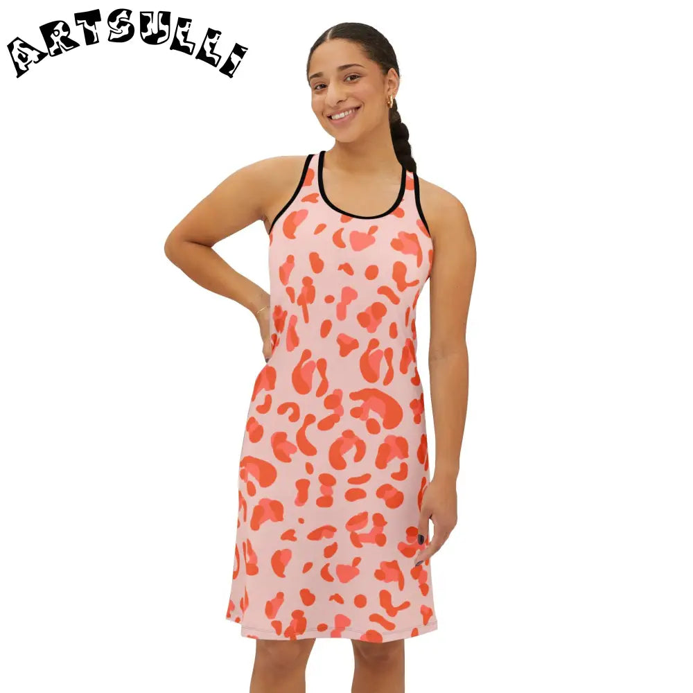 Pink and Orange Leopard Print Tank Dress, Artsulli - Art is Long, Life is Short, Tank Top, , , , , , , 