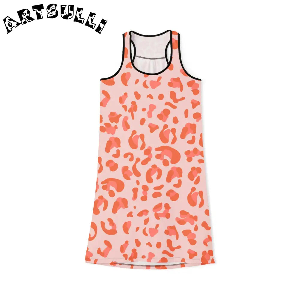 Pink and Orange Leopard Print Tank Dress, Artsulli - Art is Long, Life is Short, Tank Top, Size, XS, Color, Black, , , 80656407050531879748