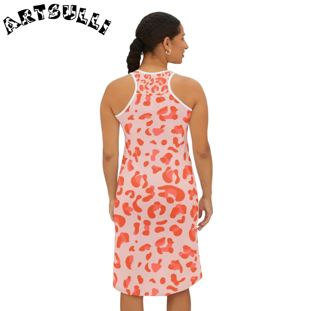 Pink and Orange Leopard Print Tank Dress, Artsulli - Art is Long, Life is Short, Tank Top, , , , , , , 