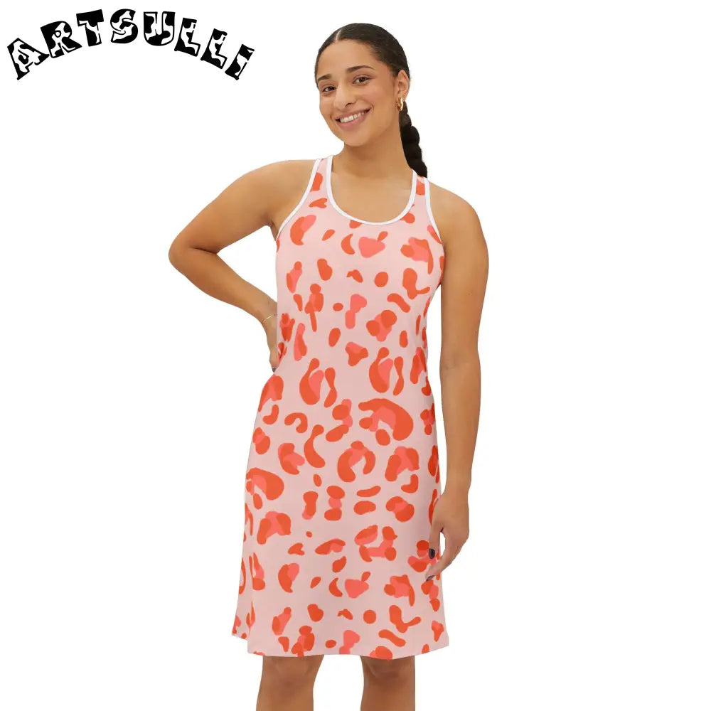Pink and Orange Leopard Print Tank Dress, Artsulli - Art is Long, Life is Short, Tank Top, , , , , , , 