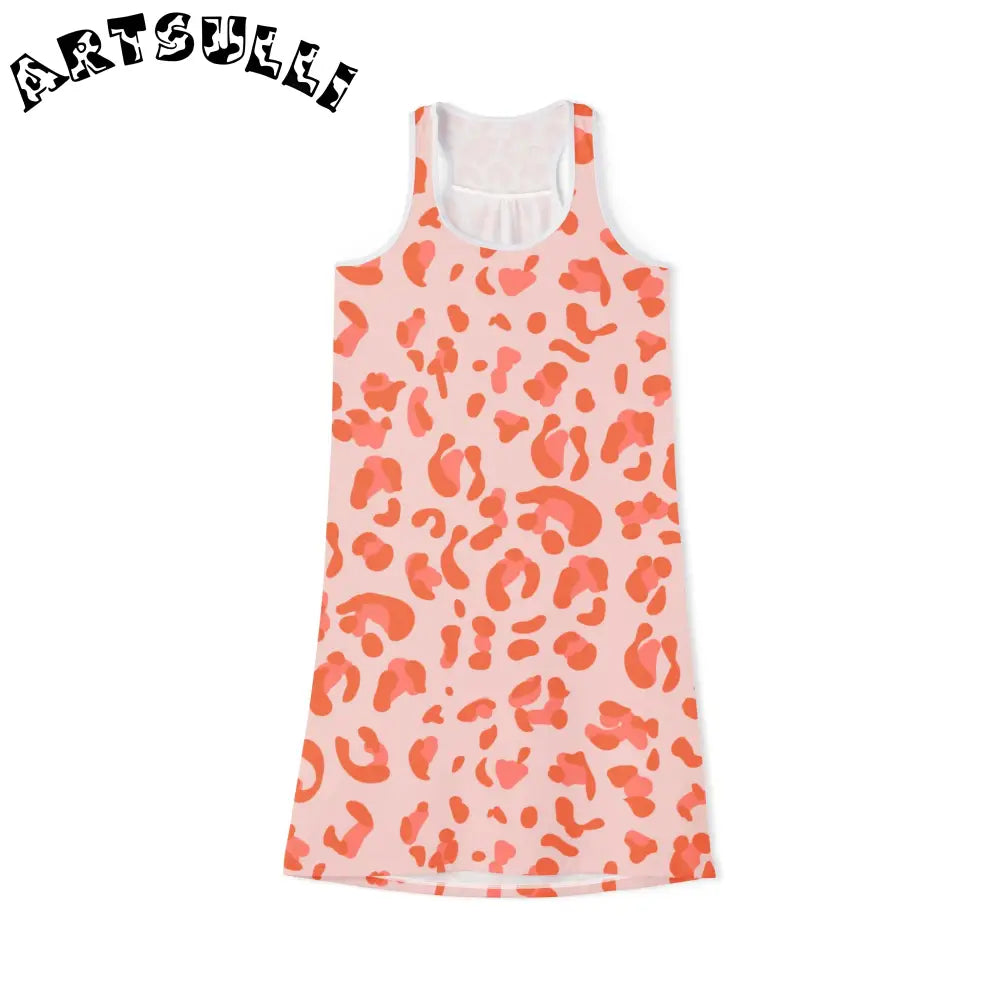 Pink and Orange Leopard Print Tank Dress, Artsulli - Art is Long, Life is Short, Tank Top, Size, XS, Color, White, , , 33116280504245008164