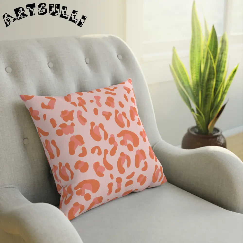 Pink and Orange Leopard Print Throw Pillow, Artsulli - Art is Long, Life is Short, Home Decor, , , , , , , 