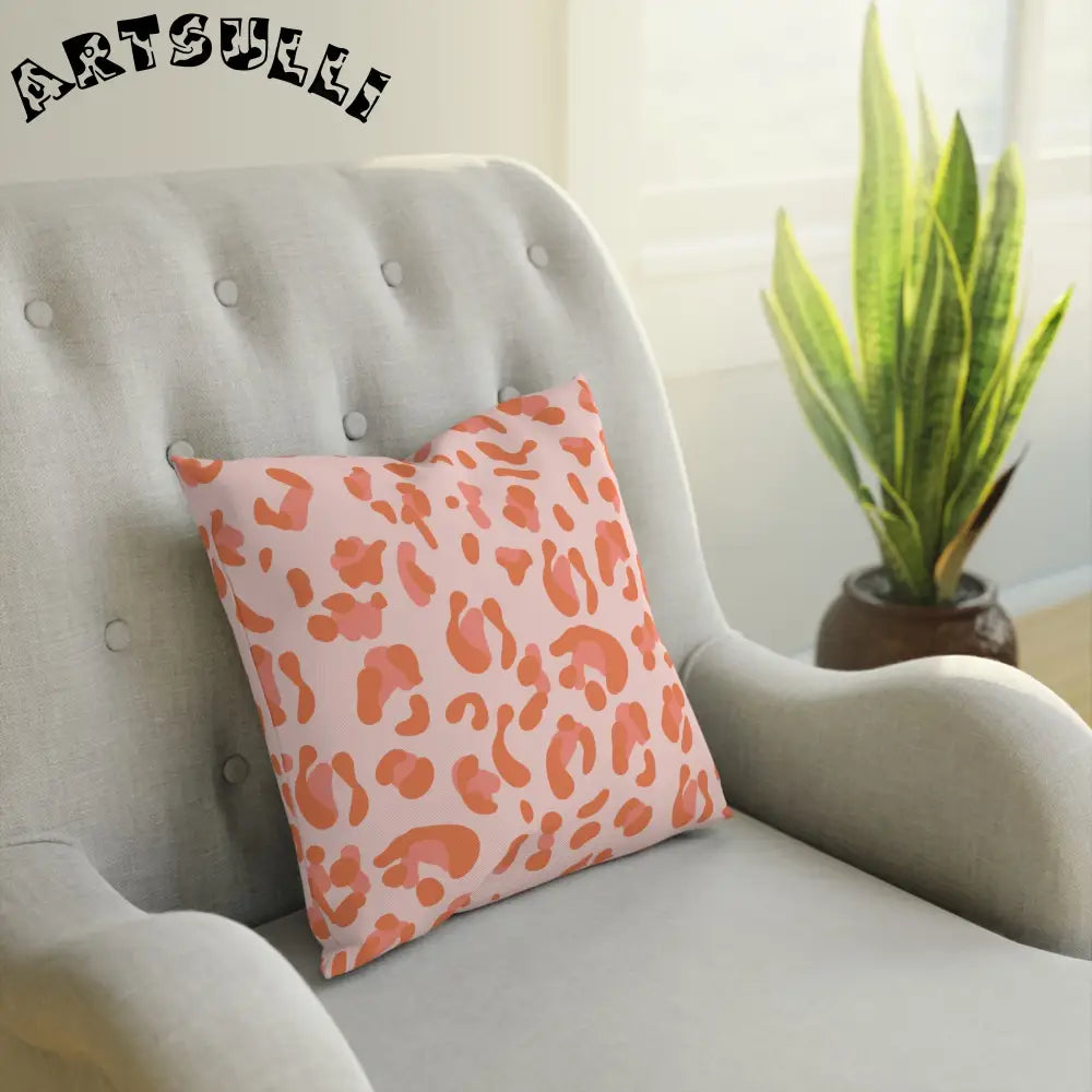 Pink and Orange Leopard Print Throw Pillow, Artsulli - Art is Long, Life is Short, Home Decor, , , , , , , 
