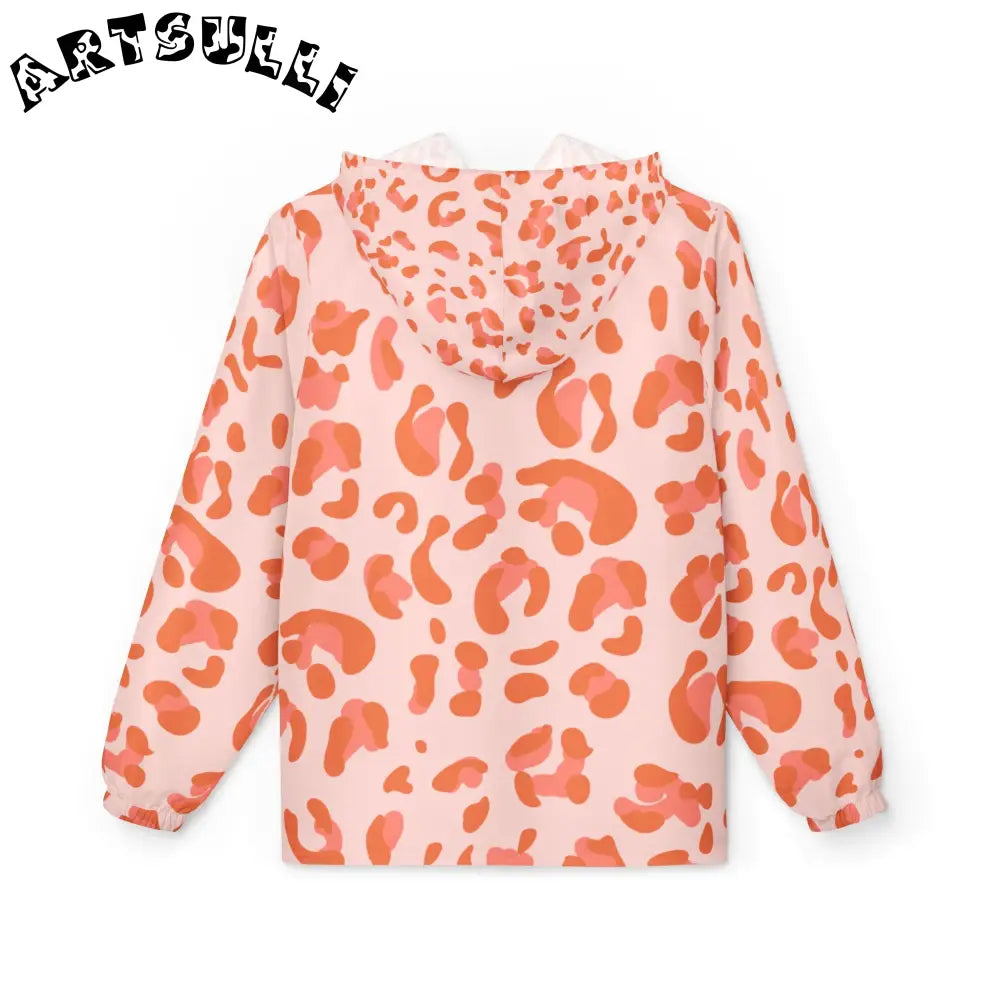 Pink and Orange Leopard Print Windbreaker Jacket, Artsulli - Art is Long, Life is Short, Outerwear, , , , , , , 