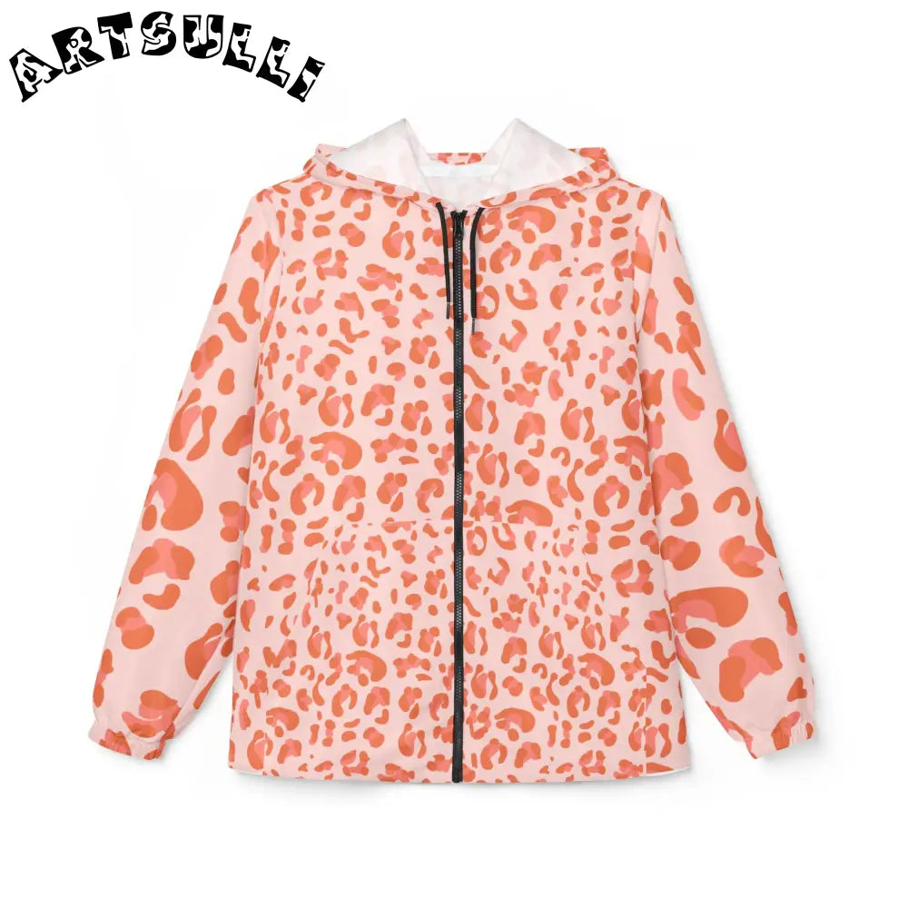 Pink and Orange Leopard Print Windbreaker Jacket, Artsulli - Art is Long, Life is Short, Outerwear, Size, XS, , , , , 23330815302559996928