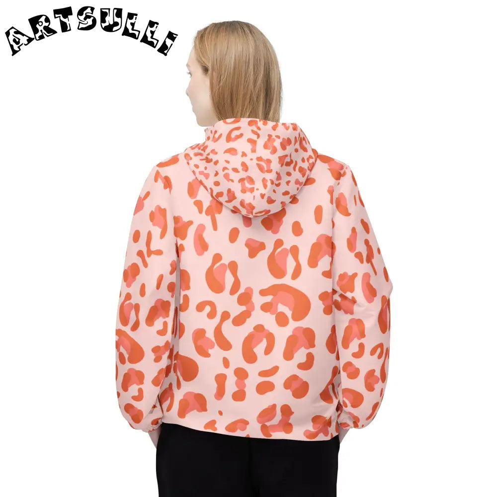 Pink and Orange Leopard Print Windbreaker Jacket, Artsulli - Art is Long, Life is Short, Outerwear, , , , , , , 