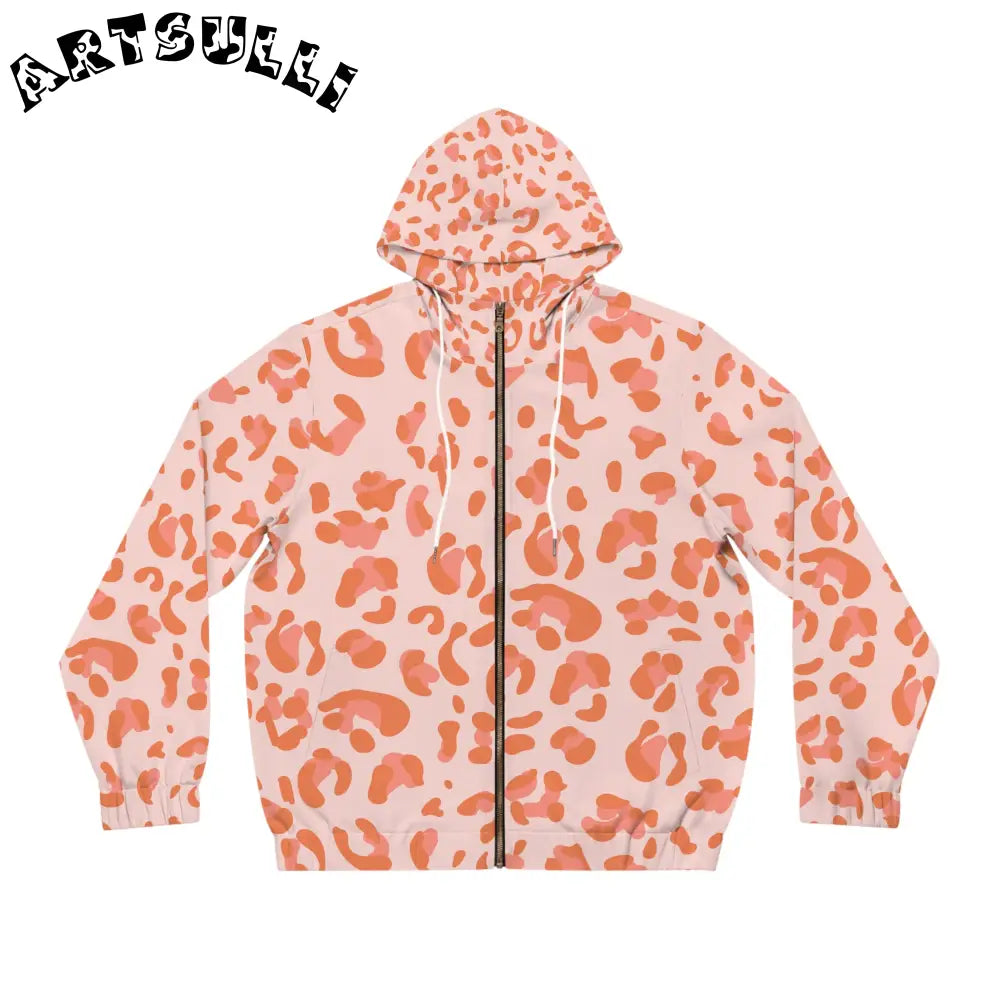 Pink and Orange Leopard Print Windbreaker, Artsulli - Art is Long, Life is Short, All Over Prints, Size, S, Color, White, , , 22628955317743459906