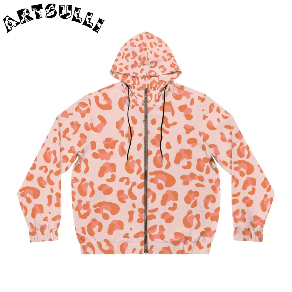 Pink and Orange Leopard Print Windbreaker, Artsulli - Art is Long, Life is Short, All Over Prints, Size, S, Color, Black, , , 32251315259257624283