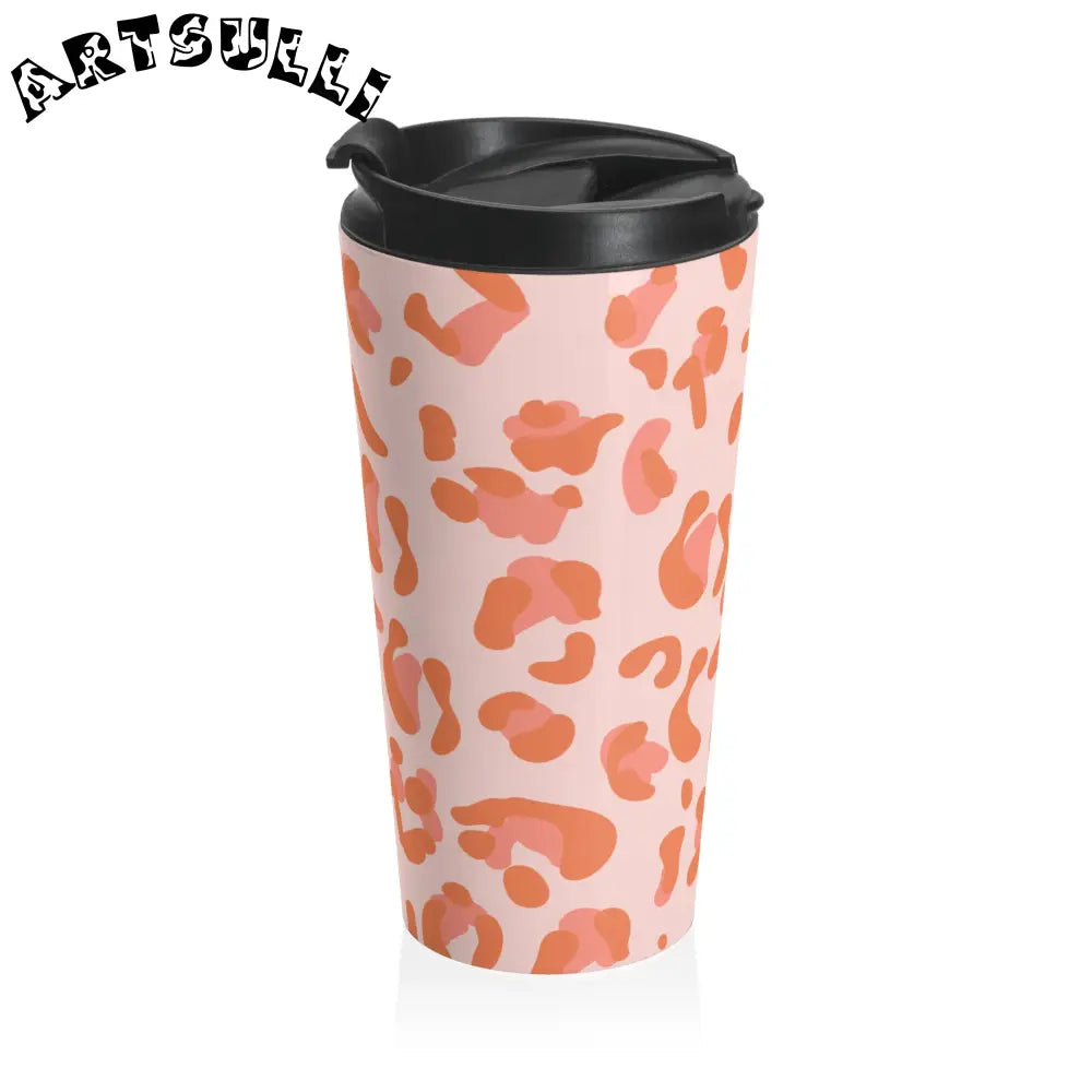 Pink and Orange Leopard Stainless Steel Travel Mug, Artsulli - Art is Long, Life is Short, Mug, , , , , , , 