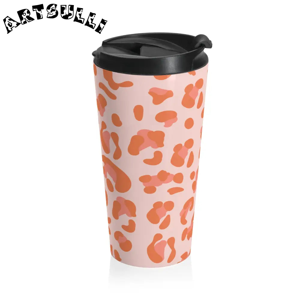 Pink and Orange Leopard Stainless Steel Travel Mug, Artsulli - Art is Long, Life is Short, Mug, , , , , , , 
