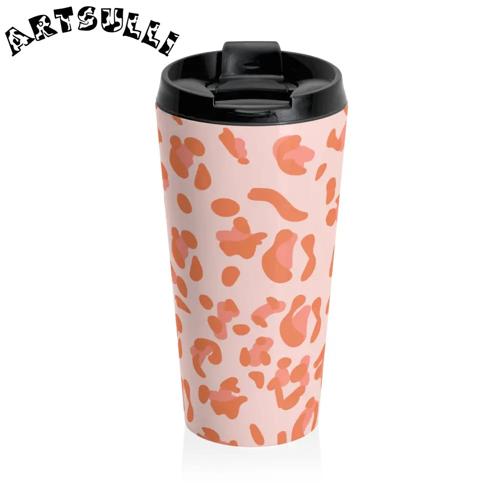 Pink and Orange Leopard Stainless Steel Travel Mug, Artsulli - Art is Long, Life is Short, Mug, , , , , , , 