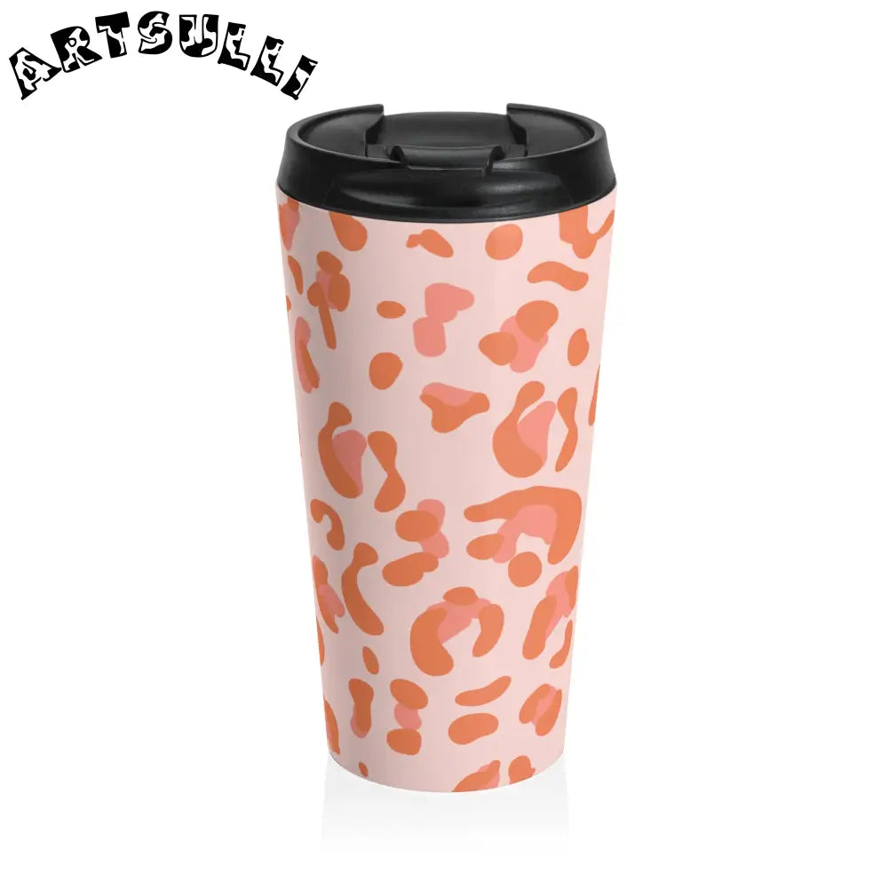 Pink and Orange Leopard Stainless Steel Travel Mug, Artsulli - Art is Long, Life is Short, Mug, Size, 15oz, , , , , 32259518240888270345