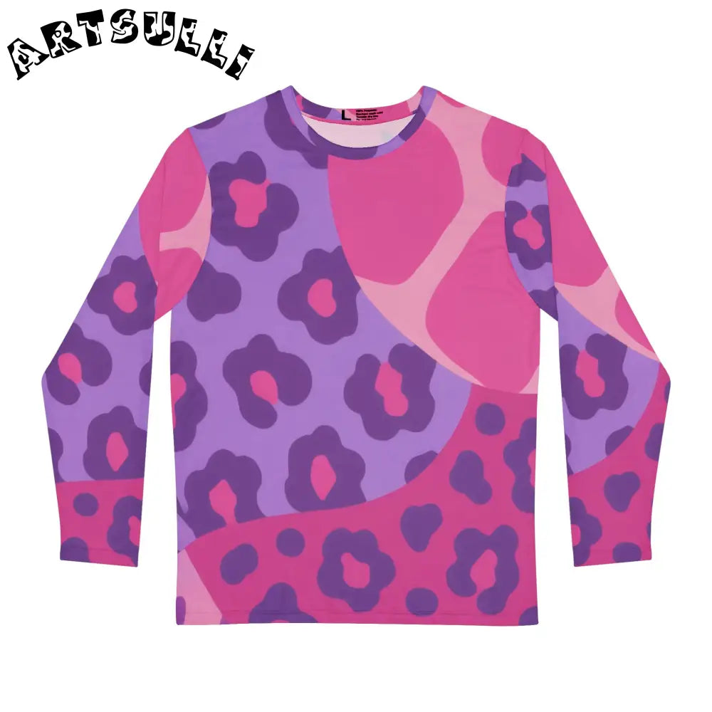 Pink and Purple Abstract Leopard Long-Sleeve Shirt, Artsulli - Art is Long, Life is Short, All Over Prints, Size, XS, , , , , 30506487342083273368