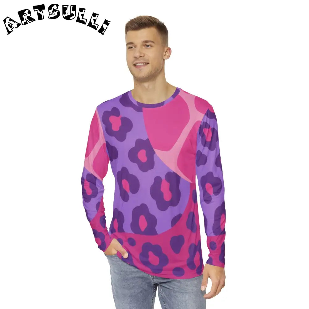 Pink and Purple Abstract Leopard Long-Sleeve Shirt, Artsulli - Art is Long, Life is Short, All Over Prints, , , , , , , 