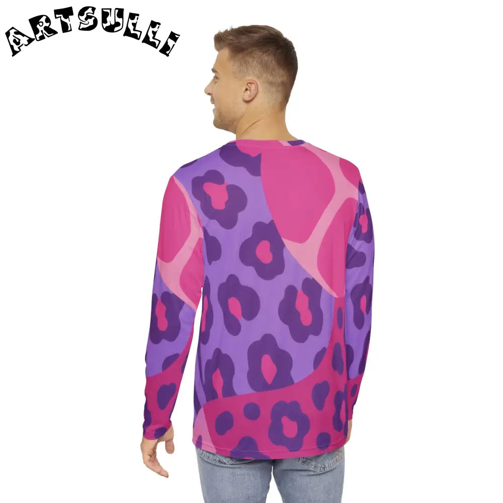Pink and Purple Abstract Leopard Long-Sleeve Shirt, Artsulli - Art is Long, Life is Short, All Over Prints, , , , , , , 
