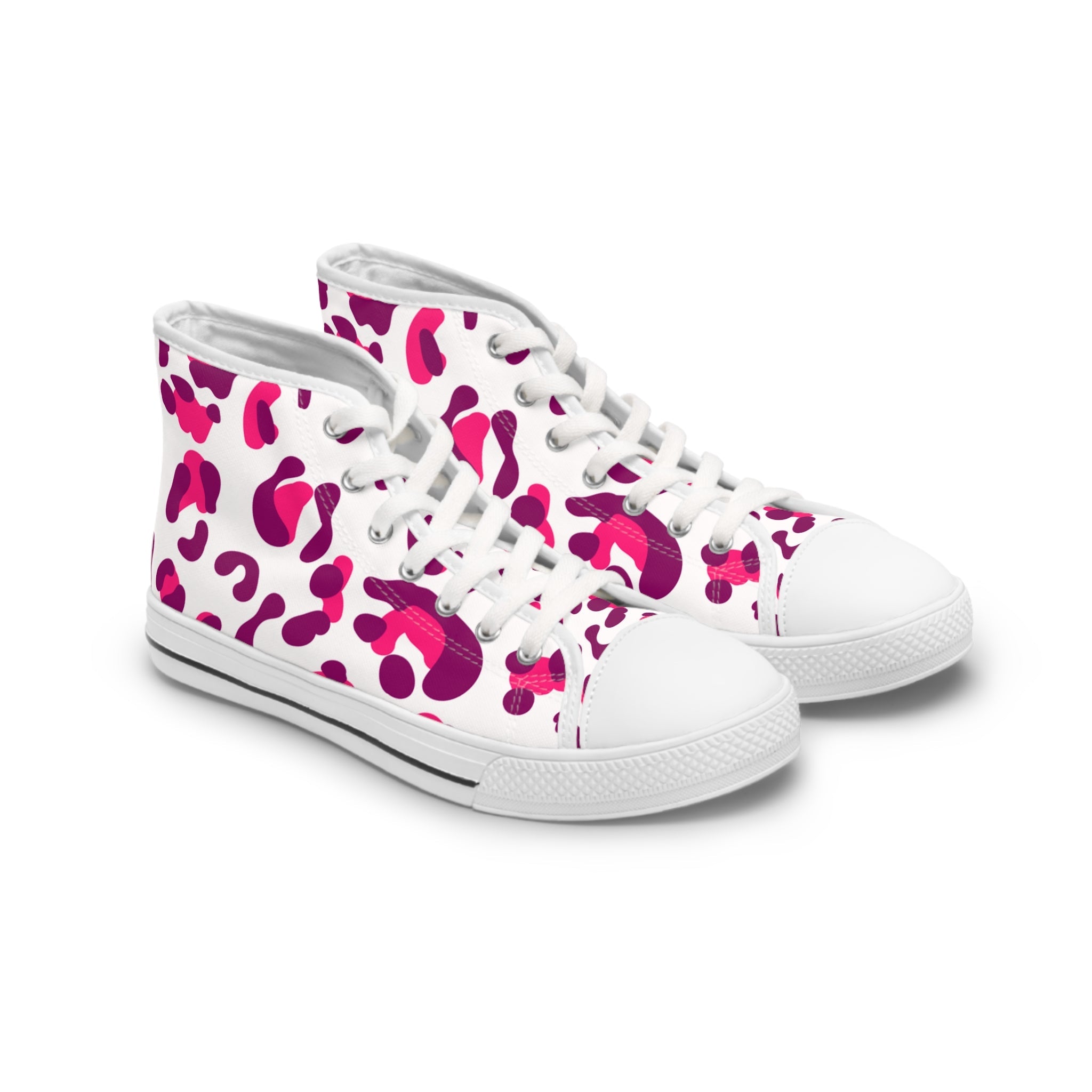 Pink and Purple Leopard High Top Sneakers, Artsulli - Art is Long, Life is Short, Shoes, Size, US 5.5, Color, White sole, , , 12529982421256512767