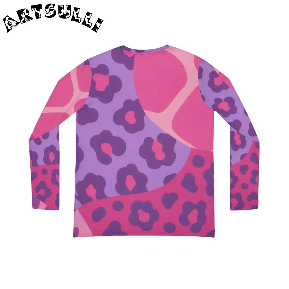 Pink and Purple Leopard Long Sleeve V-Neck Top, Artsulli - Art is Long, Life is Short, All Over Prints, , , , , , , 