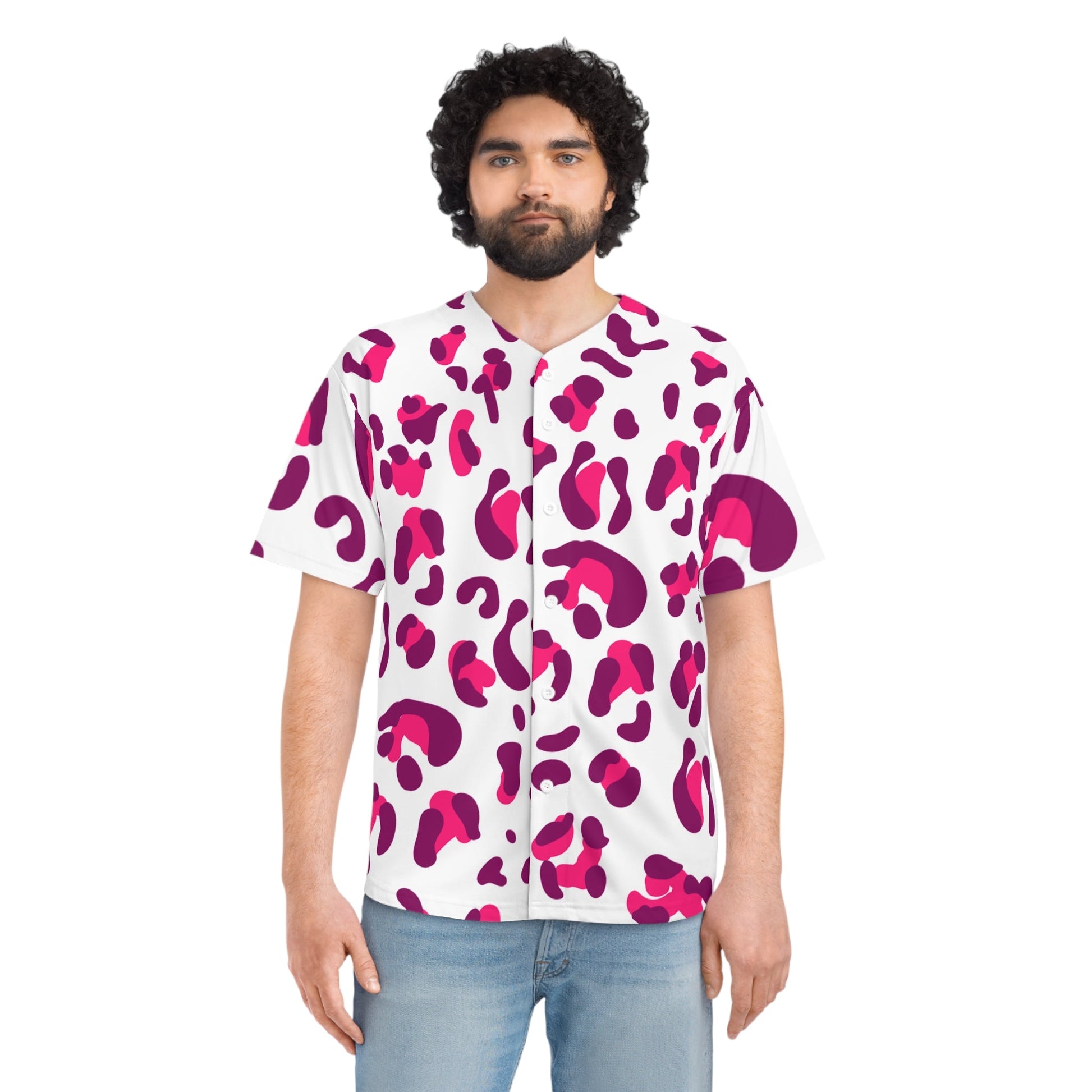 Pink and Purple Leopard Print Baseball Jersey, Artsulli - Art is Long, Life is Short, All Over Prints, , , , , , , 