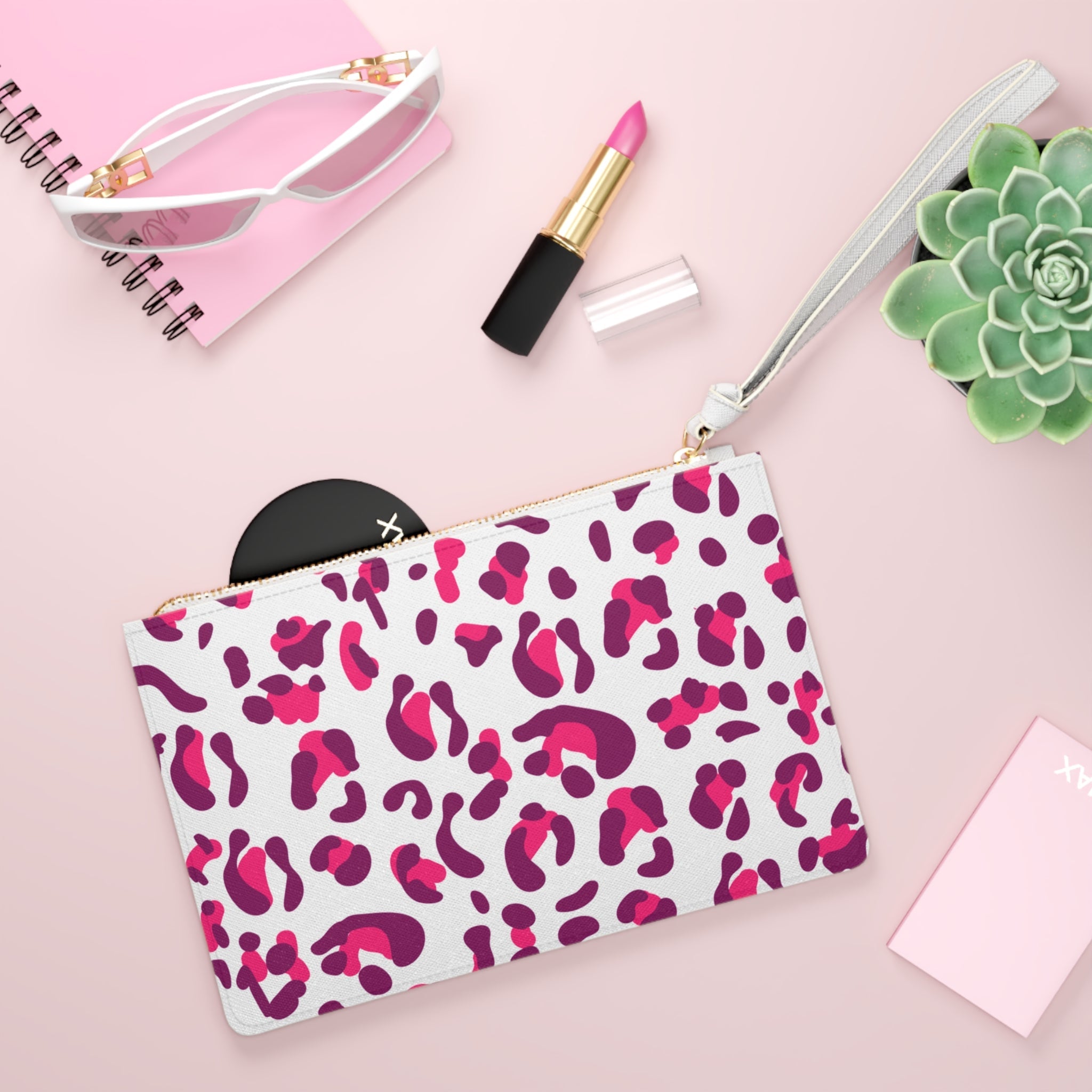 Pink and Purple Leopard Print Clutch Bag, Artsulli - Art is Long, Life is Short, Bags, , , , , , , 