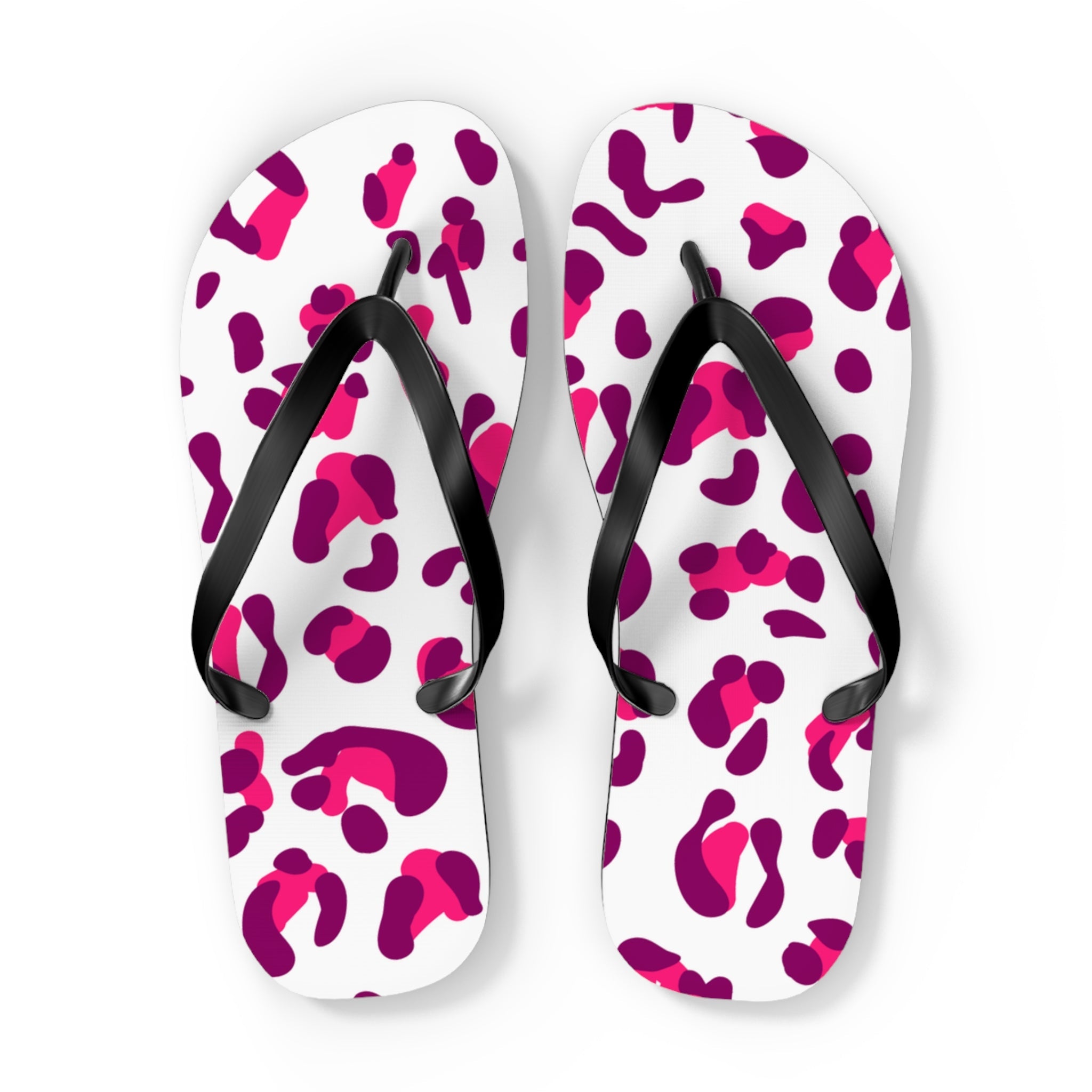 Pink and Purple Leopard Print Flip Flops, Artsulli - Art is Long, Life is Short, Shoes, Size, XL, Color, Black sole, , , 26072224623523536435
