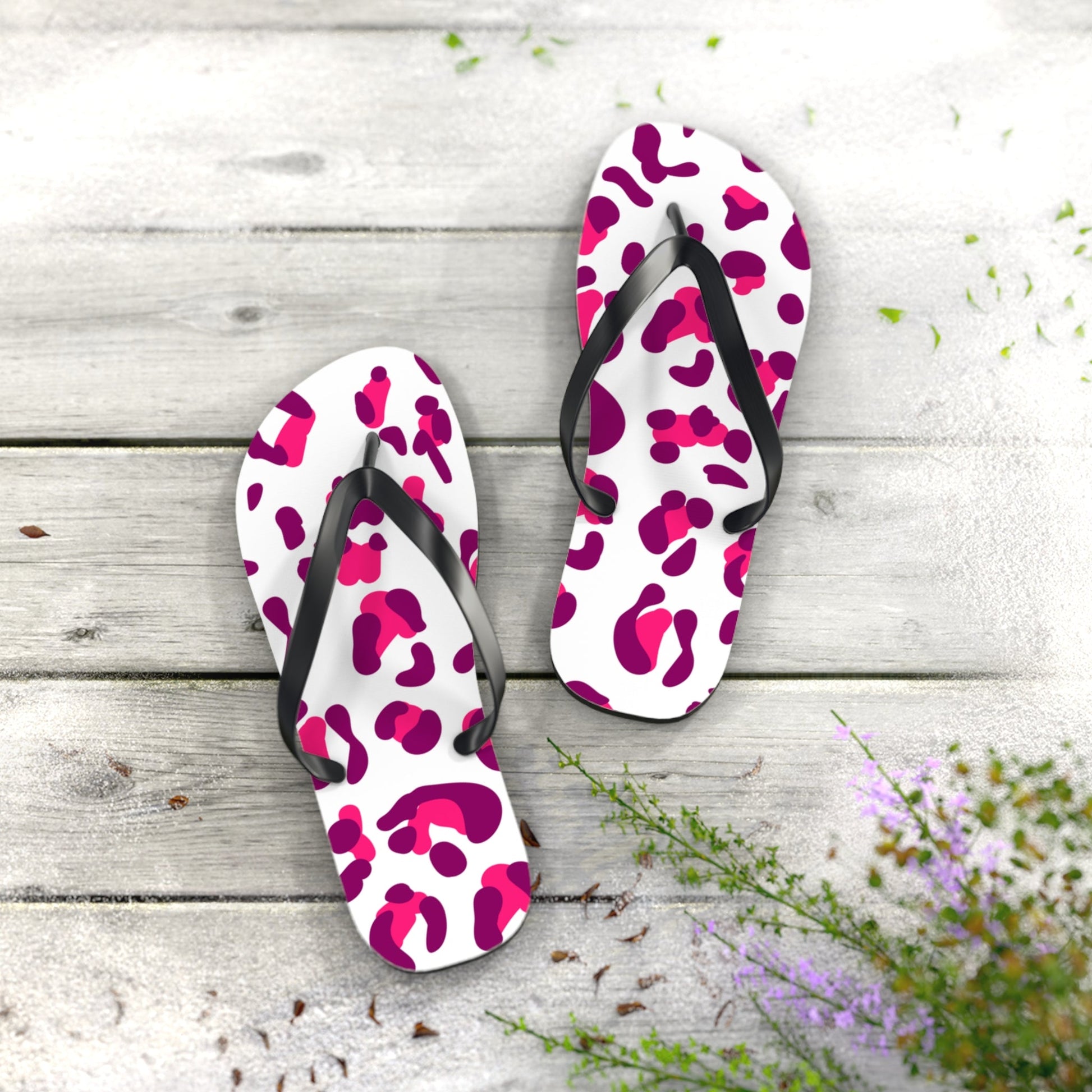 Pink and Purple Leopard Print Flip Flops, Artsulli - Art is Long, Life is Short, Shoes, , , , , , , 
