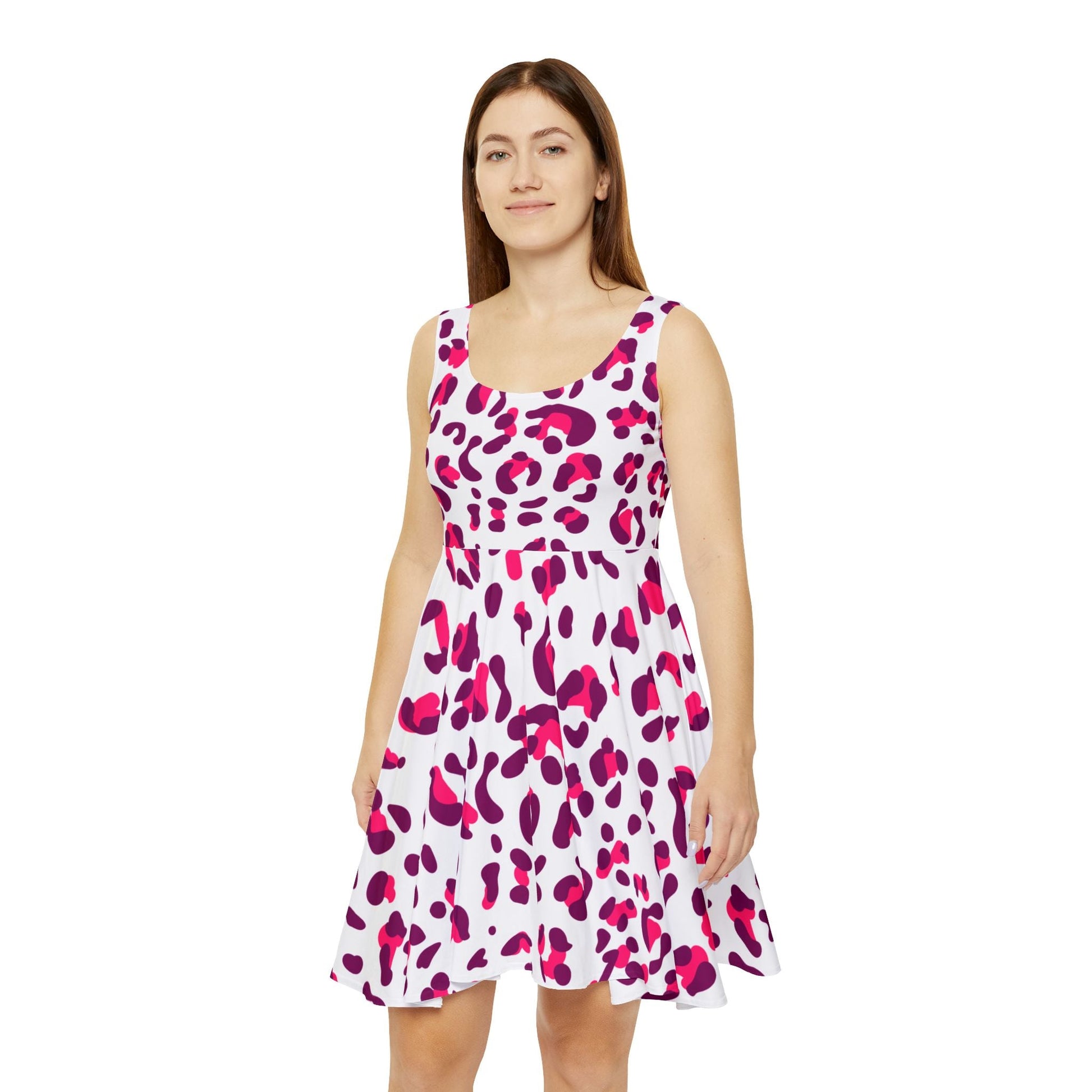 Pink and Purple Leopard Print Skater Dress, Artsulli - Art is Long, Life is Short, All Over Prints, , , , , , , 
