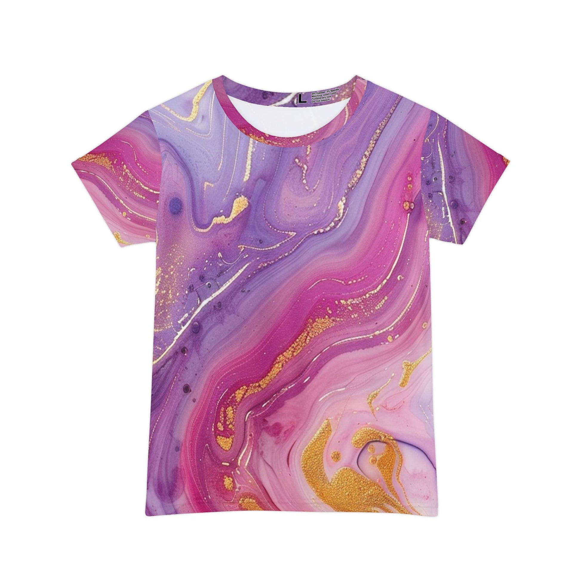 Pink and Purple Marble Gold Accent Tee, Artsulli - Art is Long, Life is Short, All Over Prints, Size, XS, , , , , 76410229278524642738