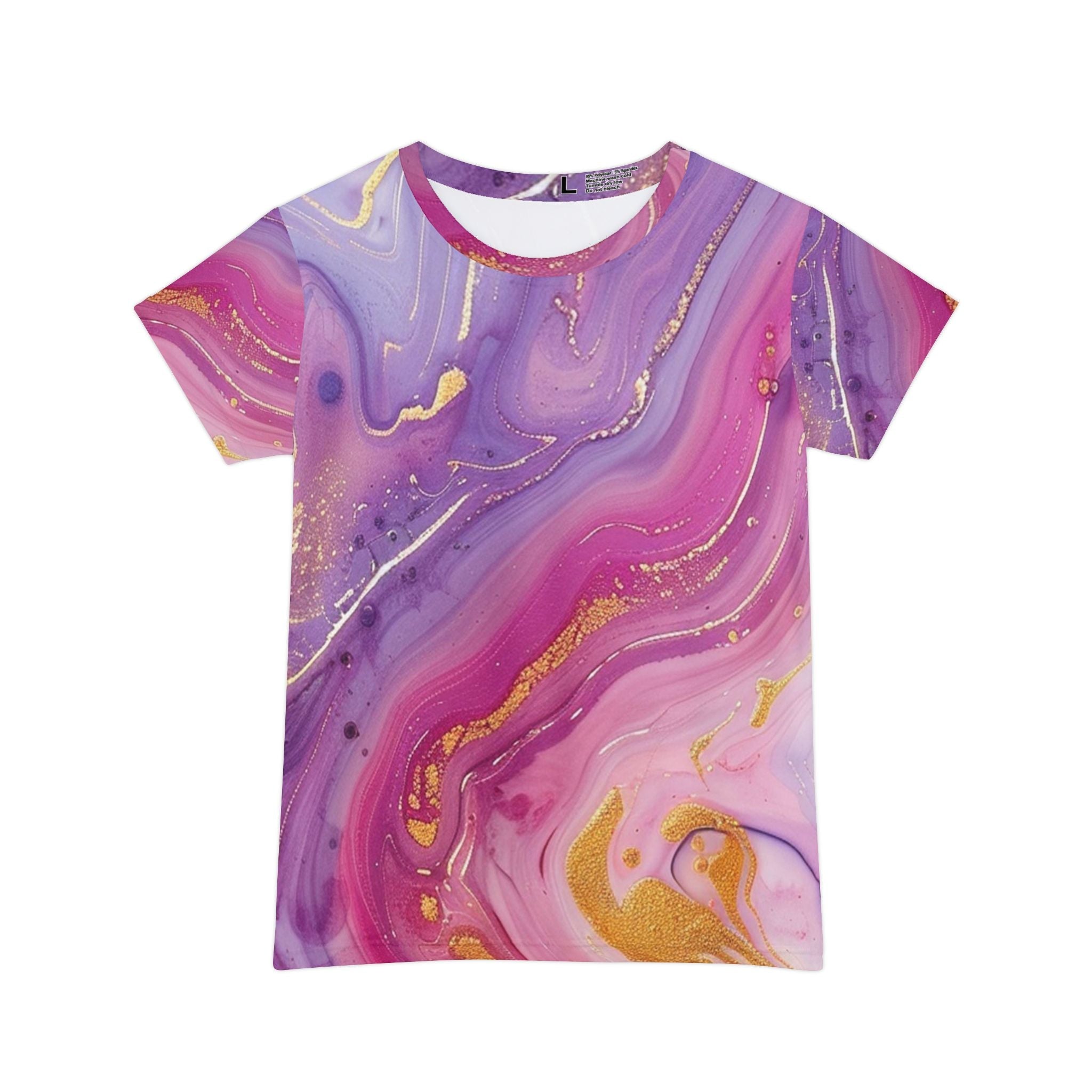 Printify Pink and Purple Marble Gold Accent Tee 2025