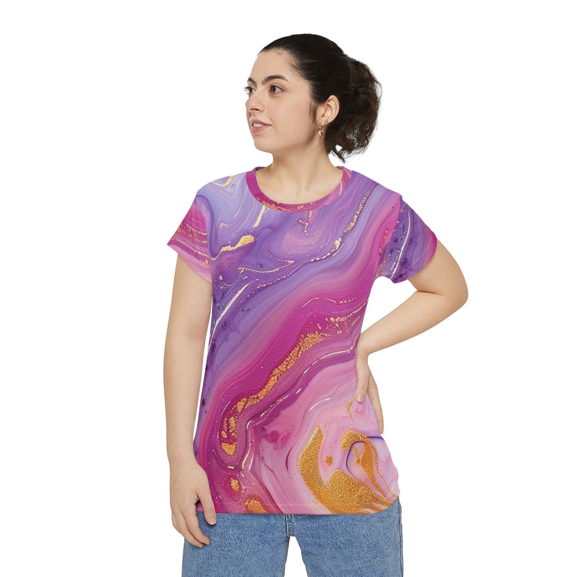 Pink and Purple Marble Gold Accent Tee, Artsulli - Art is Long, Life is Short, All Over Prints, , , , , , , 
