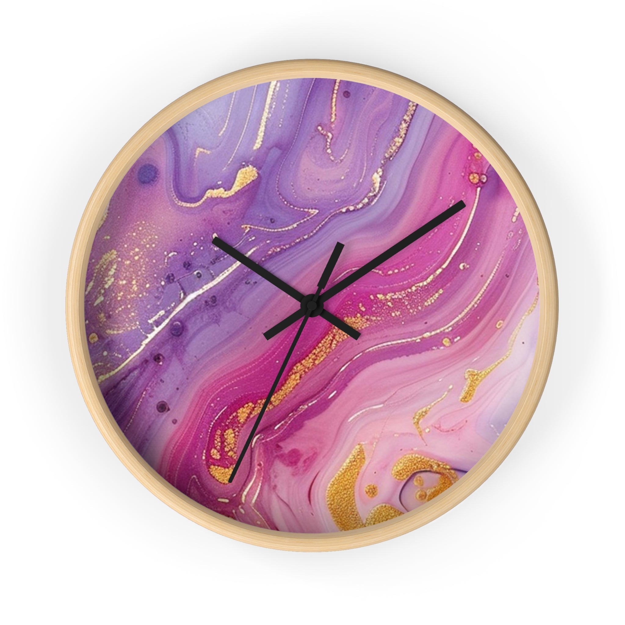 Printify Pink and Purple Marble Gold Wall Clock 2025