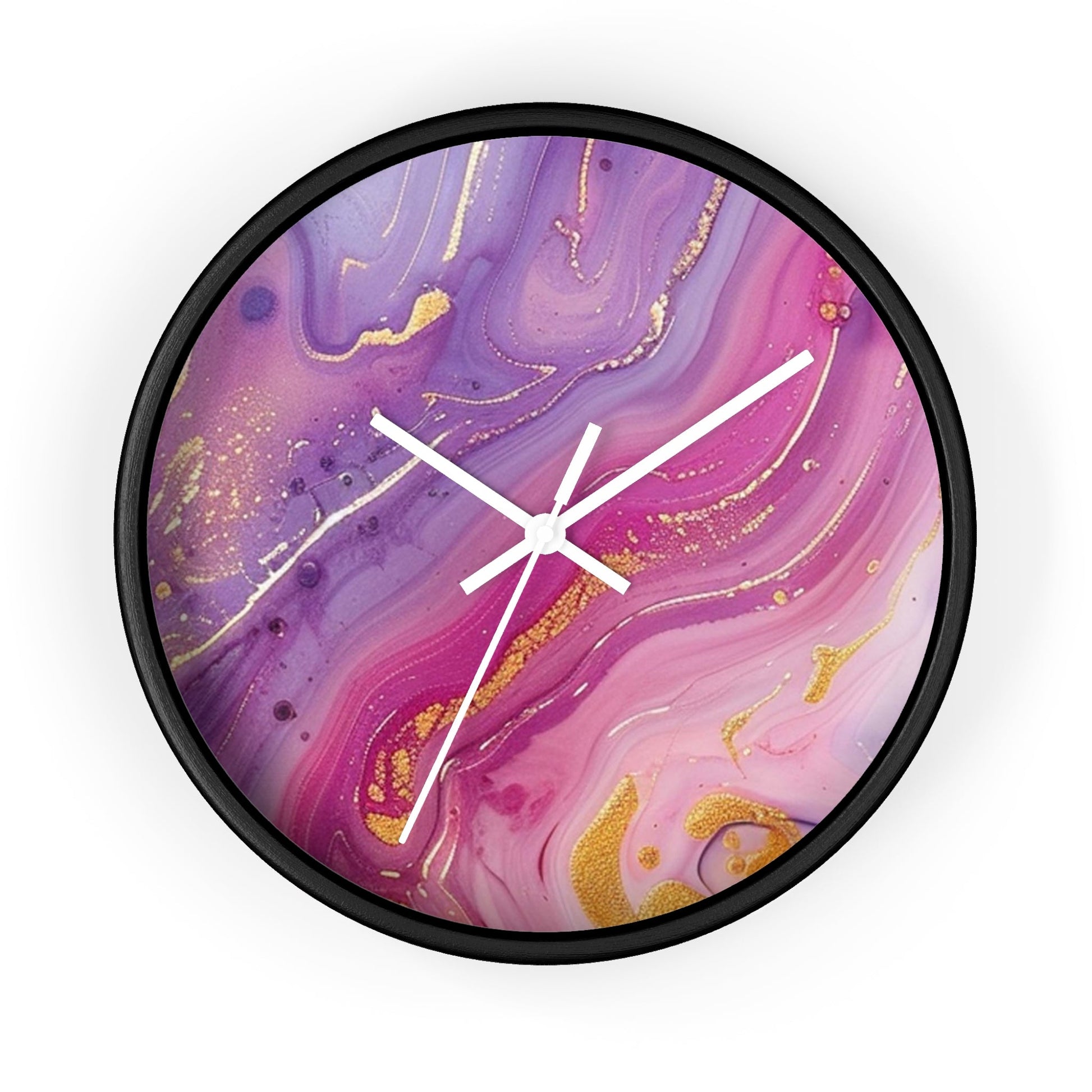 Pink and Purple Marble Gold Wall Clock, Artsulli - Art is Long, Life is Short, Home Decor, Color, Black Base, Hands, White, Size, 10", 93496719109602395112