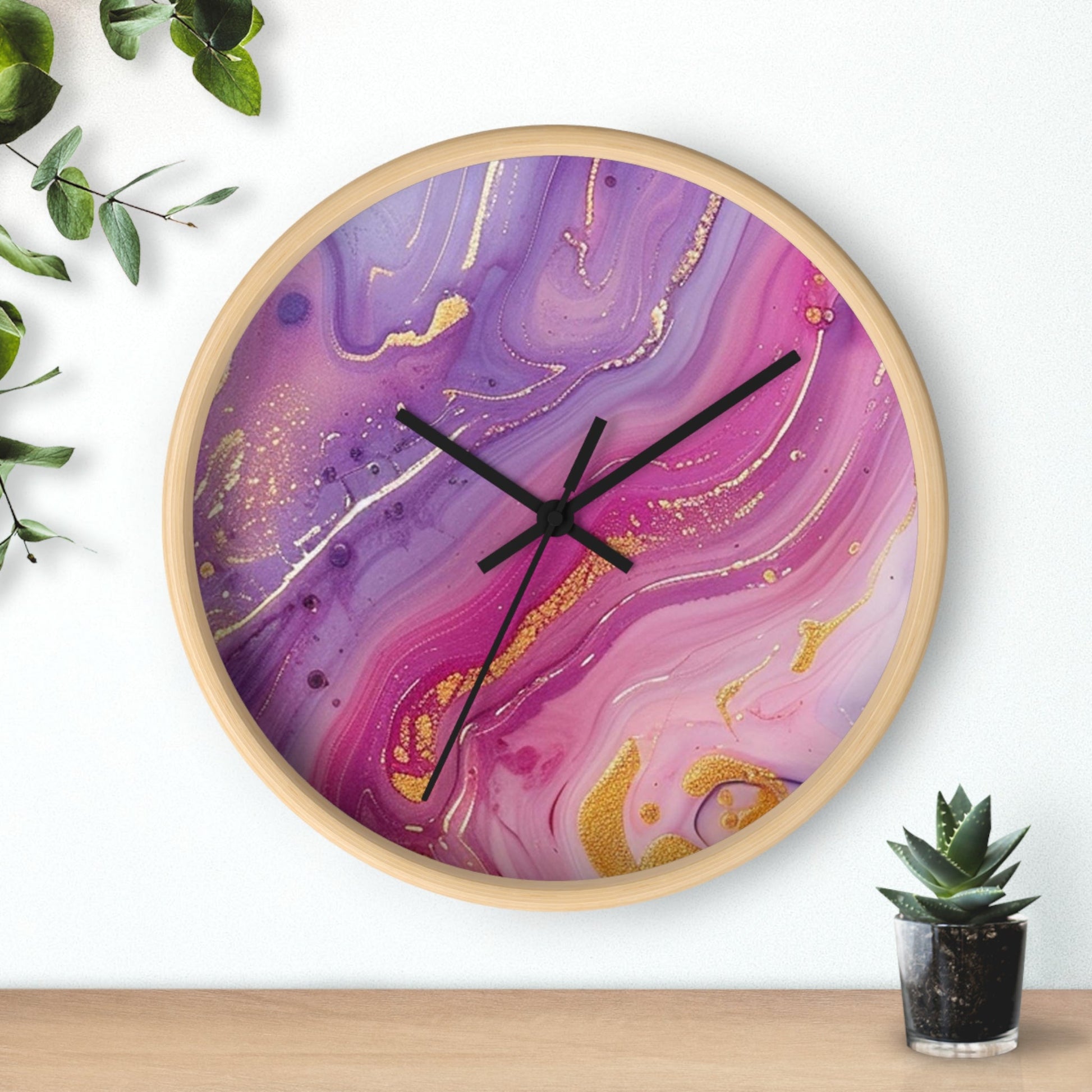 Pink and Purple Marble Gold Wall Clock, Artsulli - Art is Long, Life is Short, Home Decor, , , , , , , 